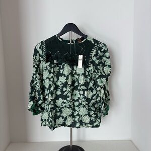 Anthropologie Dark Green Floral Blouse